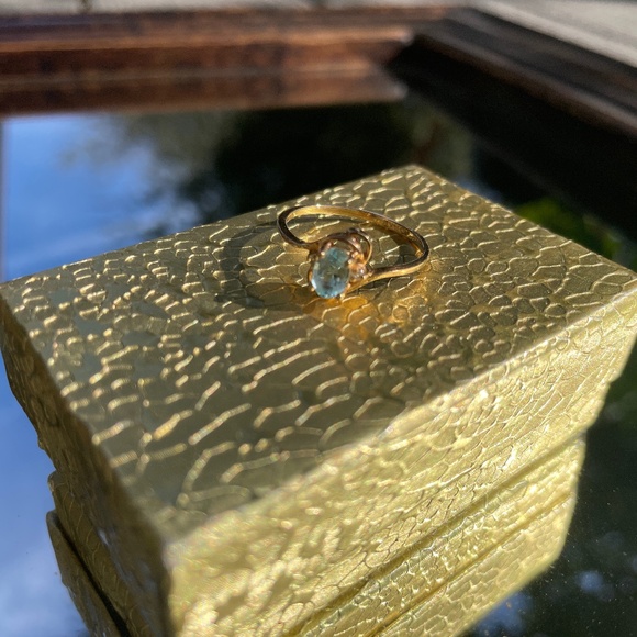 14K Gold Light Blue Topaz and Diamond Accents Ring - Picture 2 of 8